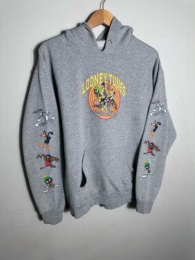 Warner Bros. Gray Looney Tunes Pullover Hoodie with Character Sleeve Prints